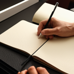 **

Close-up shot of hands gently touching a Moleskine notebook with a textured cover. Soft, diffused lighting. Focus on the tactile sensation of the materials. Italian setting: perhaps a stylish desk with Italian design elements in the background. Emphasis on evoking feelings of luxury and quality through the touch.

**