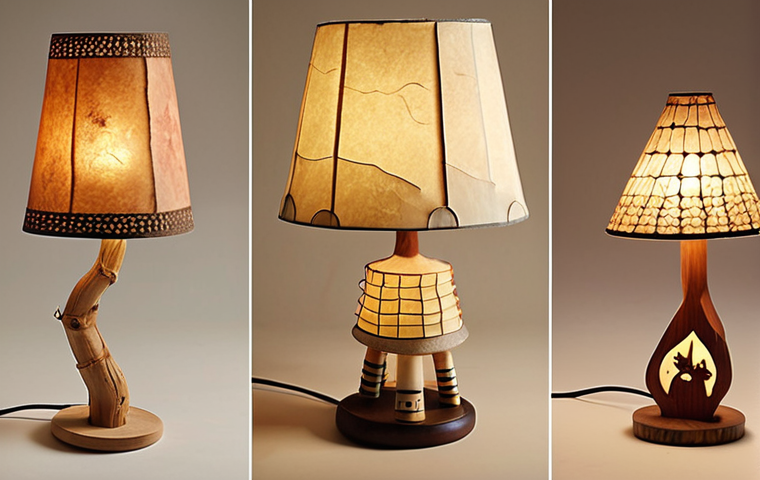**Lamps Inspired by Grandmother's Tales:** A collection of uniquely shaped lamps made from natural materials like wood and rice paper, each evoking a character or place from the grandmother's stories, creating a warm, nostalgic atmosphere.