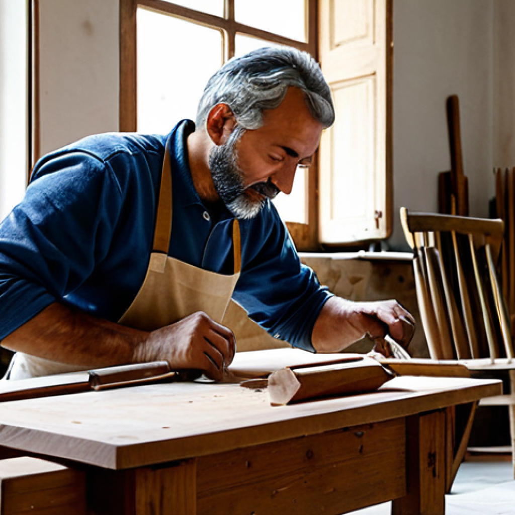 물성매력 디자인의 문제 해결 방법 - Artisan at Work**

"A skilled Italian artisan crafting a wooden chair in a traditional workshop, sur...