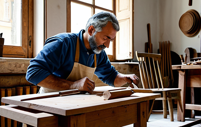 물성매력 디자인의 문제 해결 방법 - Artisan at Work**

"A skilled Italian artisan crafting a wooden chair in a traditional workshop, sur...